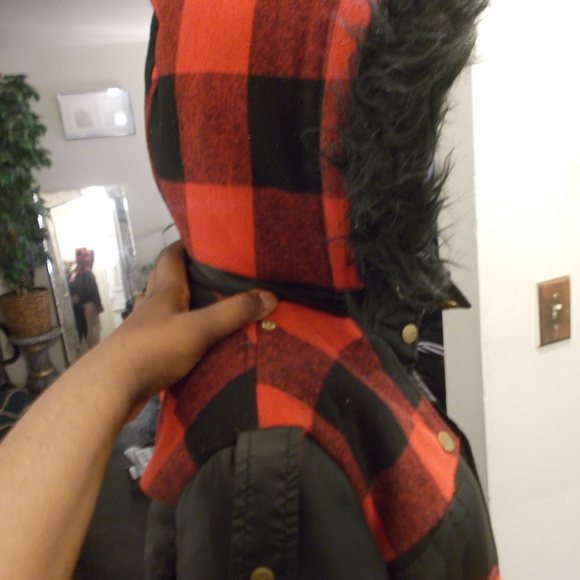 black & red plaid jacket bomber puffer coat large - Picture 6 of 9